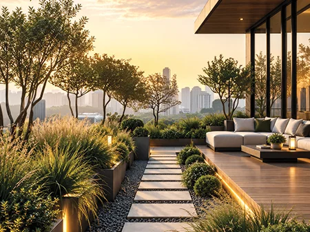 Rooftop lounge with seating area at Vihang Ventura